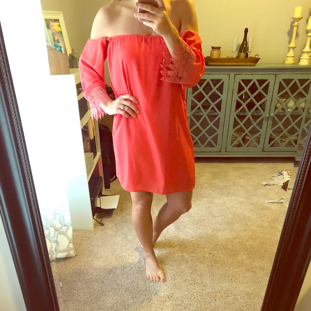 Coral strapless dress